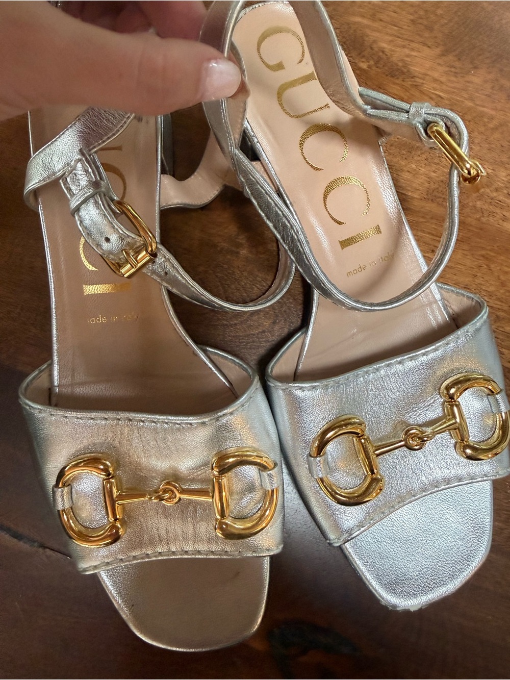 Gucci Horsebit Metallic Silver Ankle Strap Sandals - Picture 3 of 12